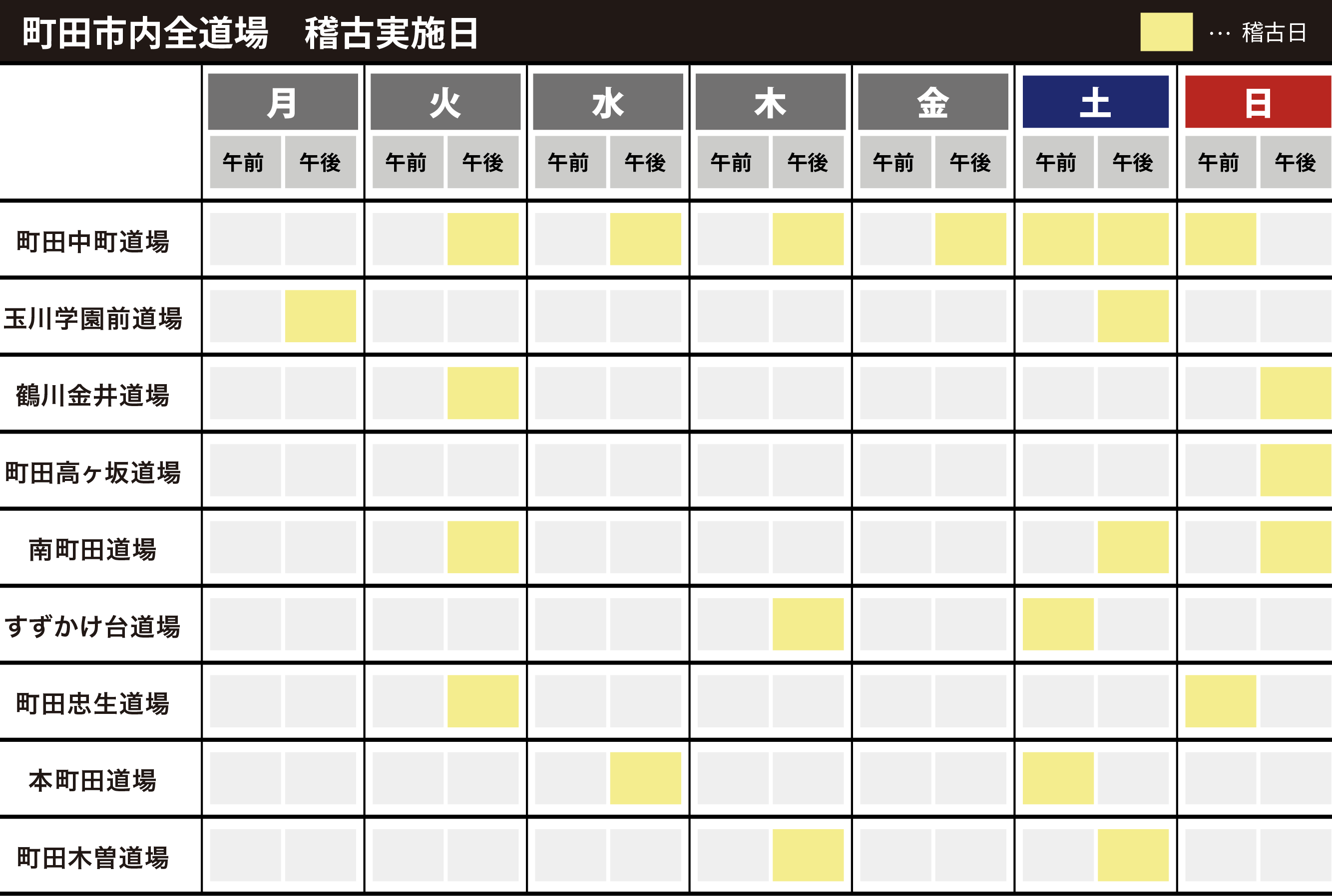 町田市内稽古実施日